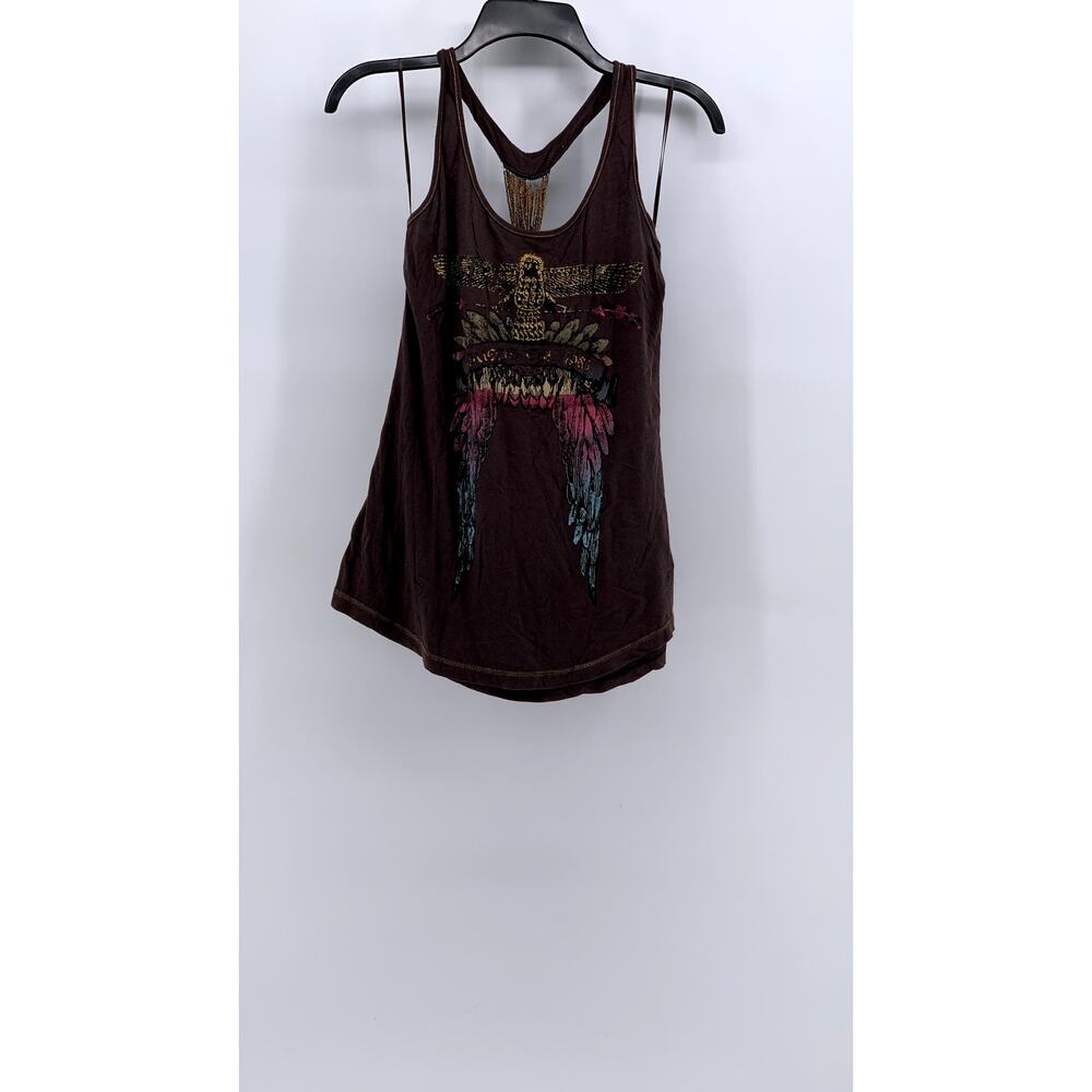 GUESS Women's Brown Owbex Graphic Y2k Grunge Beaded Tank SZ L